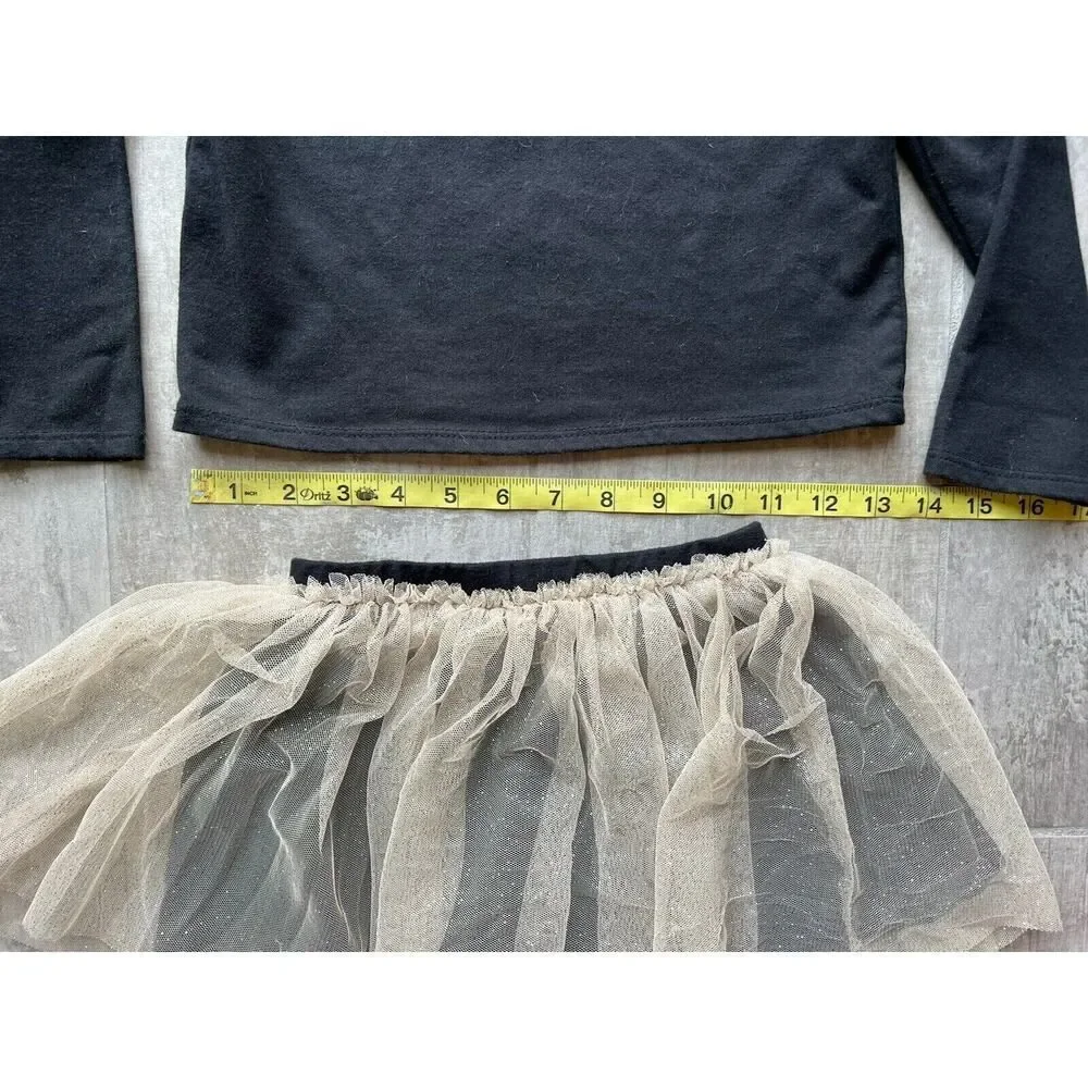 BCBG Girls Black Gold Pants Leggings Tutu Skirt & Top Outfit 2 Piece Set 5T